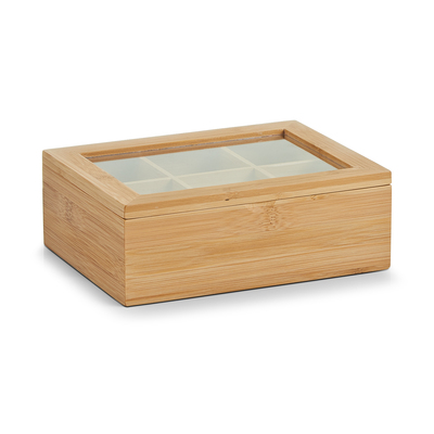 Teebeutelbox aus Bambus + Acryl - mit 6 Trennfächern