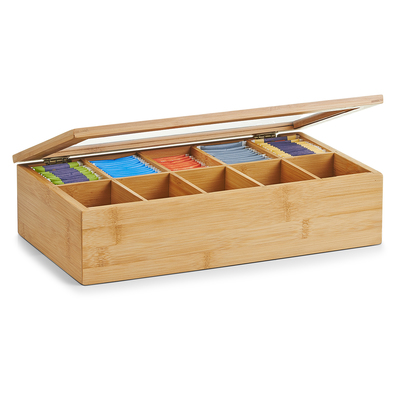 Teebeutelbox aus Bambus + Acryl mit 10 Trennfächern