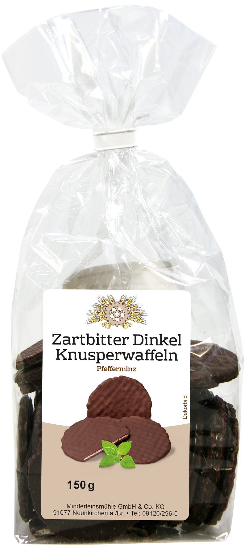 Zartbitter-Dinkelwaffeln Pfefferminze