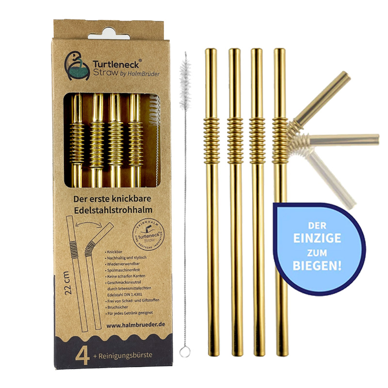 Turtleneck® Straw - Biegsamer Trinkhalm aus Edelstahl, 4er-Set