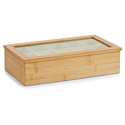 Teebeutelbox aus Bambus + Acryl mit 10 Trennfächern