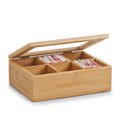 Teebeutelbox aus Bambus + Acryl - mit 6 Trennfächern