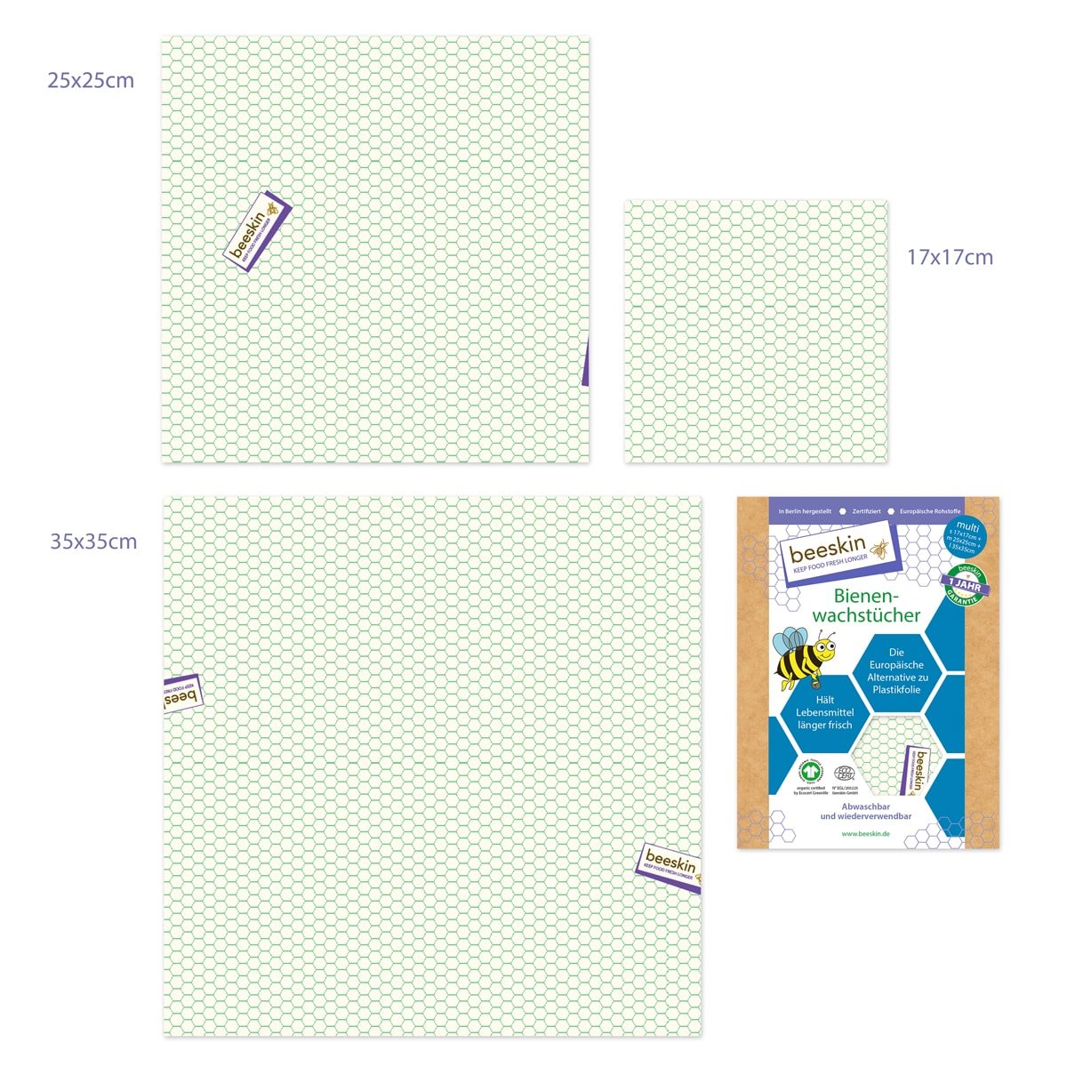 beeskin Bienenwachstuch Set multi s-m-l